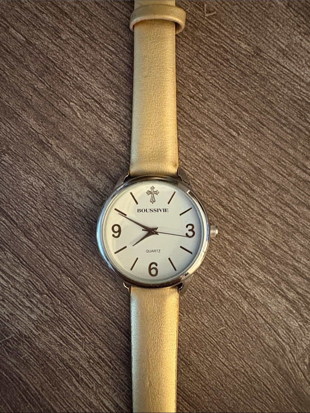 BOUSSIVIE Gold Leather Strap Quartz Watch